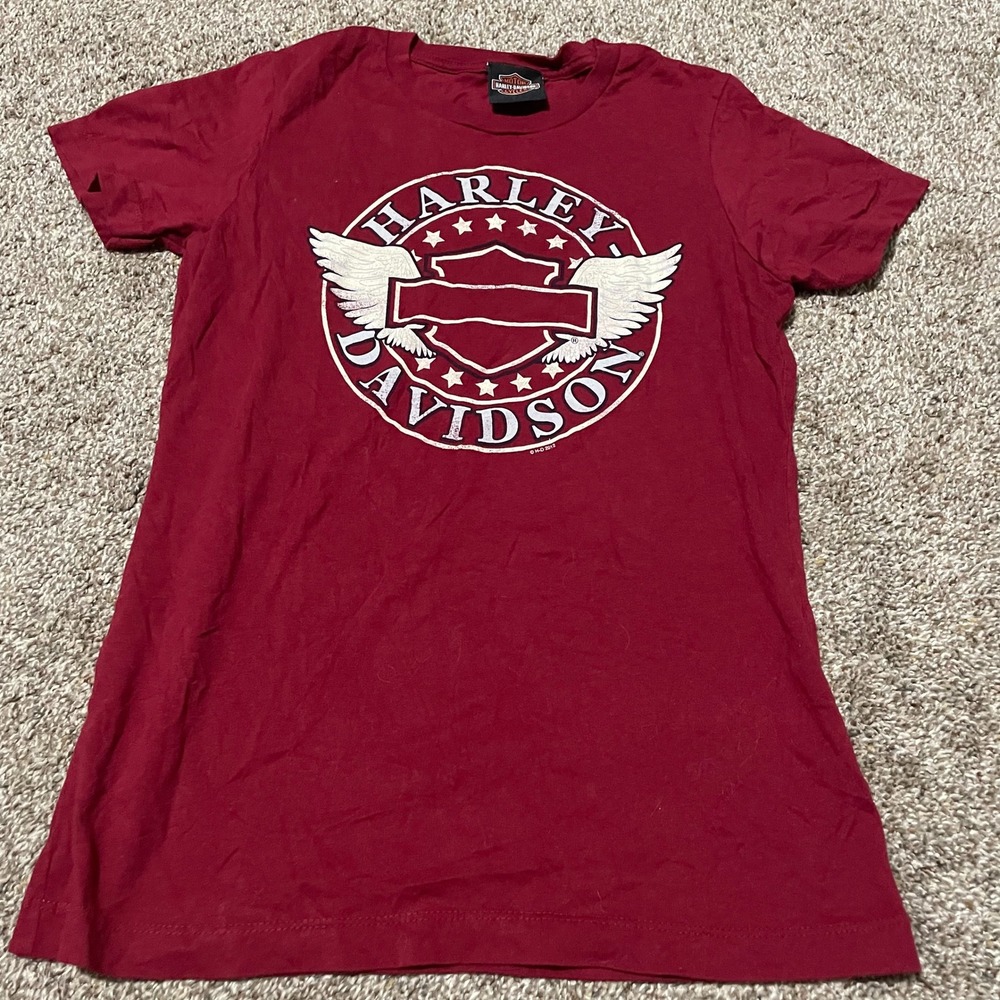Harley-Davidson Maroon Graphic T-Shirt Black Hills Rapid City SD Womens Medium